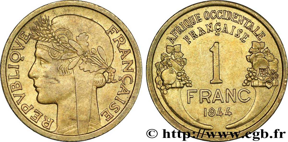 AFRICA FRANCESA DEL OESTE 1 Franc Morlon 1944 Londres SC 