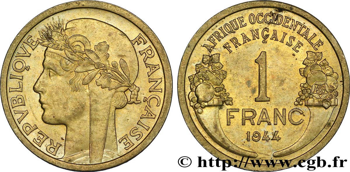 FRANZÖSISCHE WESTAFRIKA 1 Franc Morlon 1944 Londres fST 