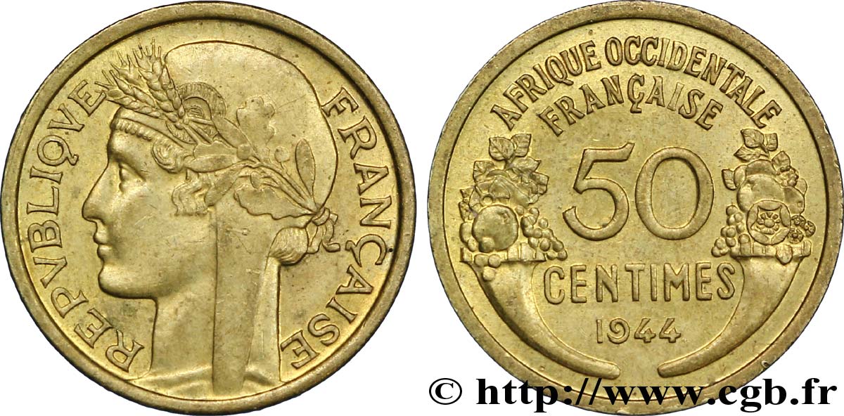FRENCH WEST AFRICA 50 Centimes Morlon 1944 Londres MS 