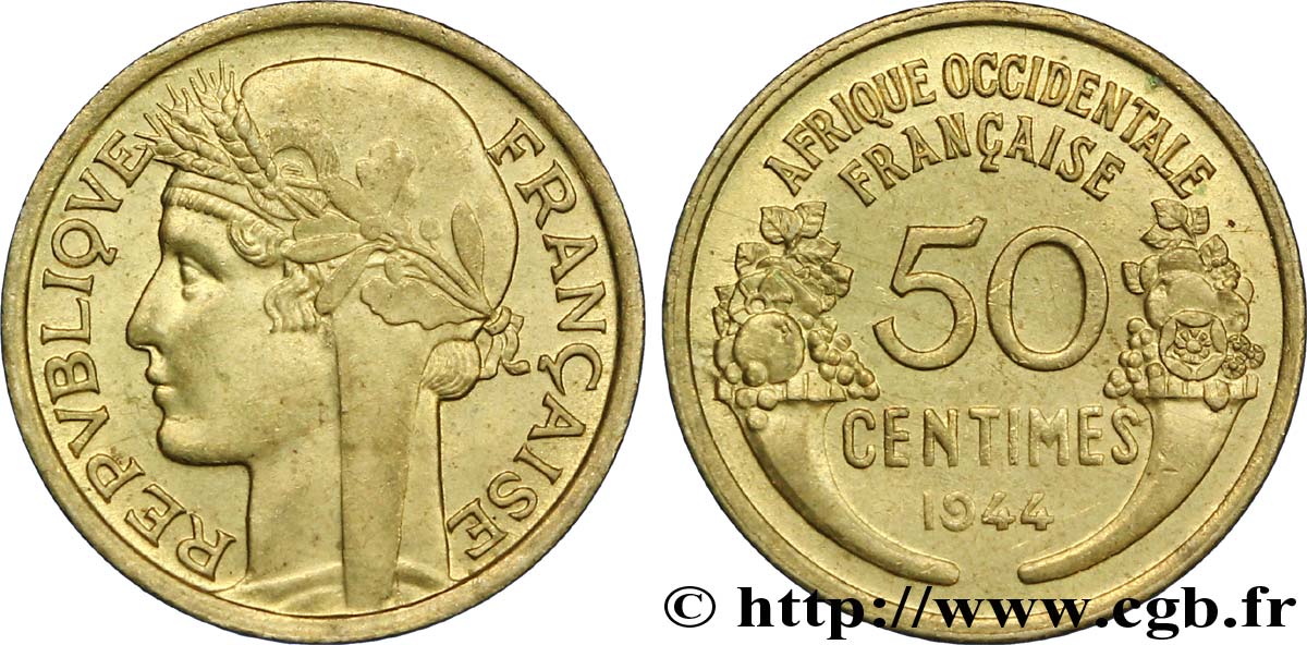 FRENCH WEST AFRICA 50 Centimes Morlon 1944 Londres MS 