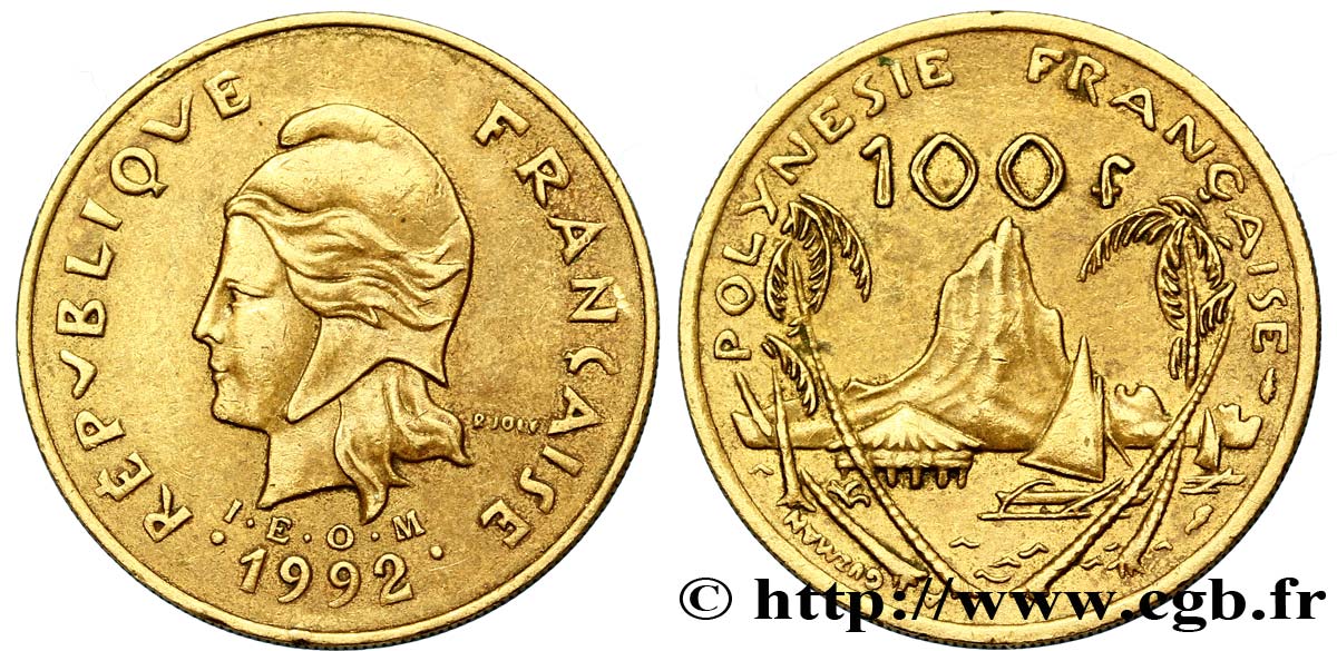 POLINESIA FRANCESE 100 Francs I.E.O.M Marianne / Paysage polynésien 1992 Paris BB 