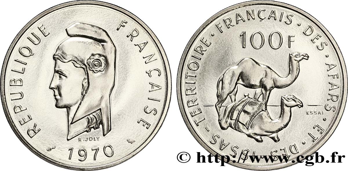 DSCHIBUTI - Französisches Afar- und Issa-Territorium Essai 100 Francs Marianne / dromadaires 1970 Paris ST 