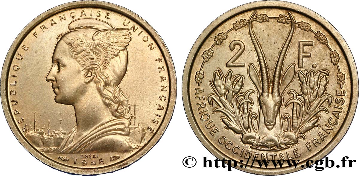 AFRICA FRANCESA DEL OESTE - UNIóN FRANCESA Essai de 2 Francs 1948 Paris FDC 