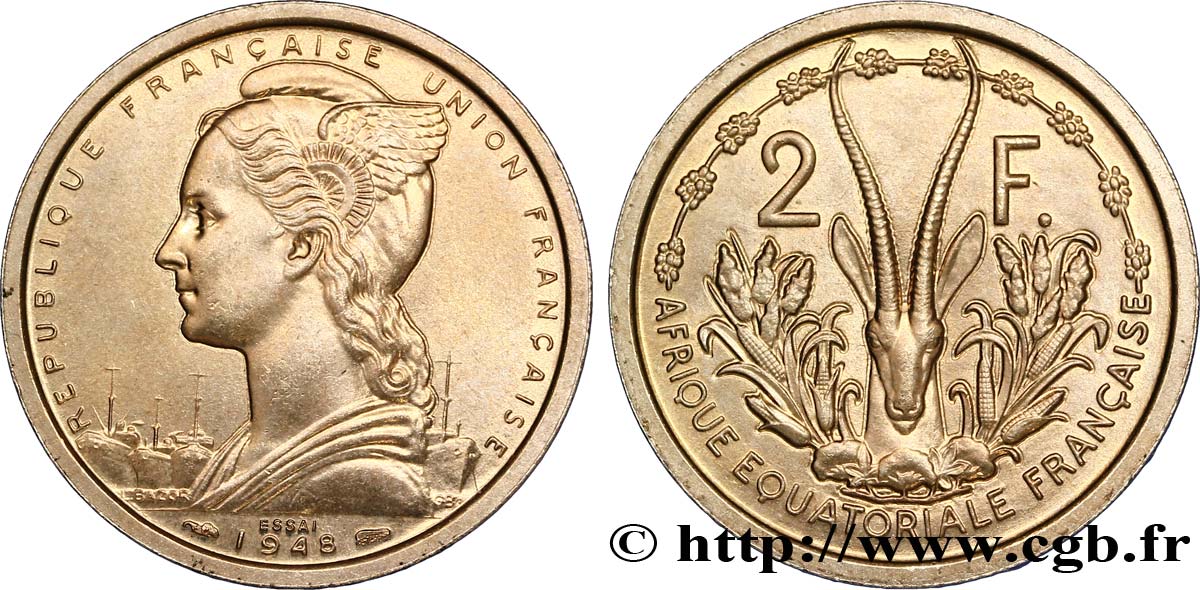 FRENCH EQUATORIAL AFRICA - FRENCH UNION 2 Francs ESSAI 1948 Paris MS 