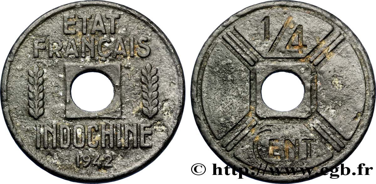 FRENCH INDOCHINA 1/4 Cent 1942 Osaka XF 