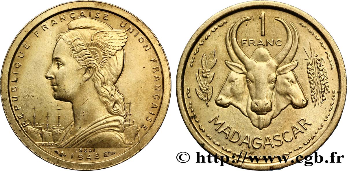 MADAGASCAR - UNION FRANCESE Essai de 1 Franc 1948 Paris SPL 