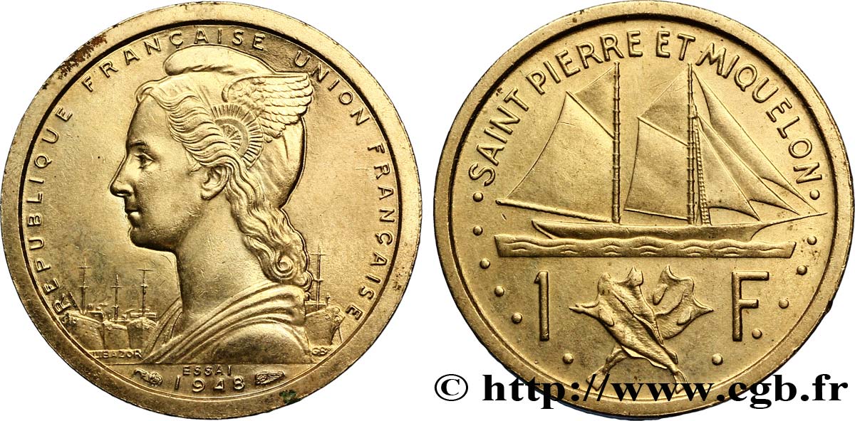 SAINT PIERRE ET MIQUELON Essai de 1 Franc 1948 Paris SPL 