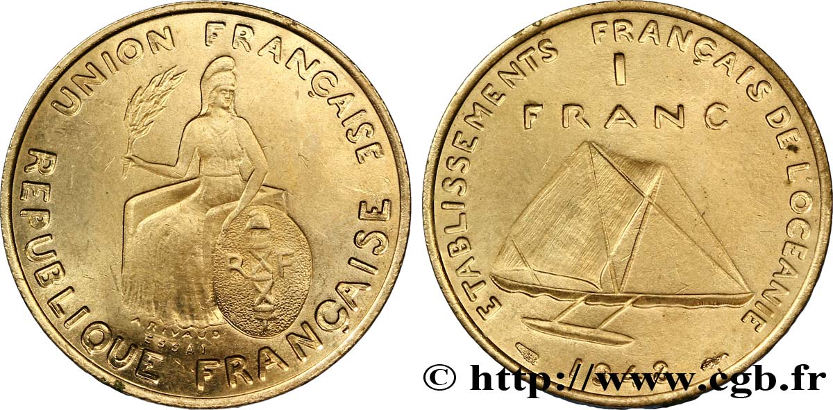 POLINESIA FRANCESE - Oceania Francese 1 Essai de 1 Franc type au listel en relief 1948 Paris SPL 