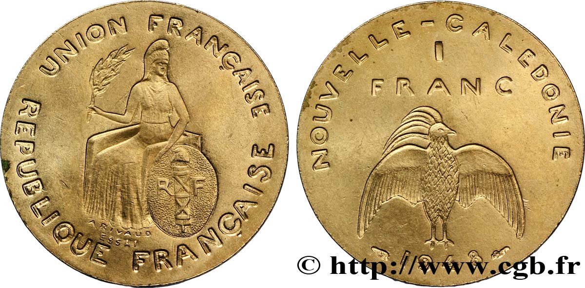 NUEVA CALEDONIA Essai de 1 Franc type sans listel 1948 Paris SC 