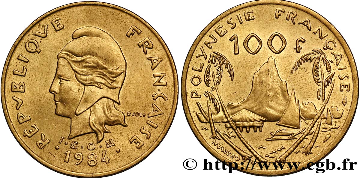 FRENCH POLYNESIA 100 Francs I.E.O.M. Marianne / paysage polynésien type IEOM 1984 Paris AU 