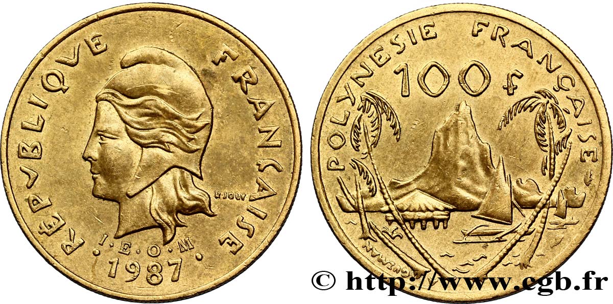 FRANZÖSISCHE-POLYNESIEN 100 Francs I.E.O.M Marianne / Paysage polynésien 1987 Paris VZ 