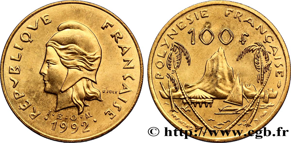 FRENCH POLYNESIA 100 Francs I.E.O.M Marianne / Paysage polynésien 1992 Paris MS 