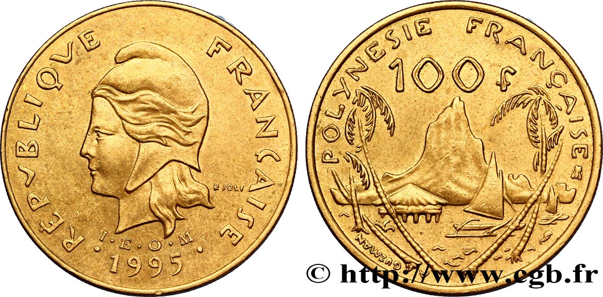 POLINESIA FRANCESA 100 Francs I.E.O.M Marianne / Paysage polynésien 1995 Paris MBC+ 