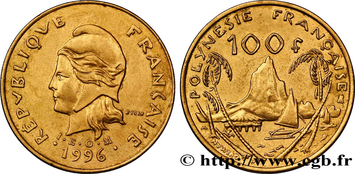 POLYNÉSIE FRANÇAISE 100 Francs I.E.O.M Marianne / Paysage polynésien 1996 Paris TTB+ 