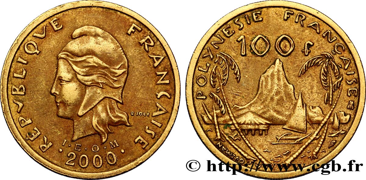 POLINESIA FRANCESE 100 Francs I.E.O.M Marianne / Paysage polynésien 2000 Paris BB 