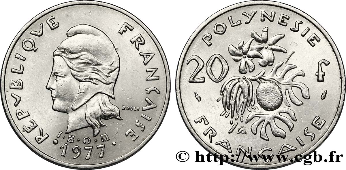 POLINESIA FRANCESE 20 Francs I.E.O.M Marianne  1977 Paris q.SPL 