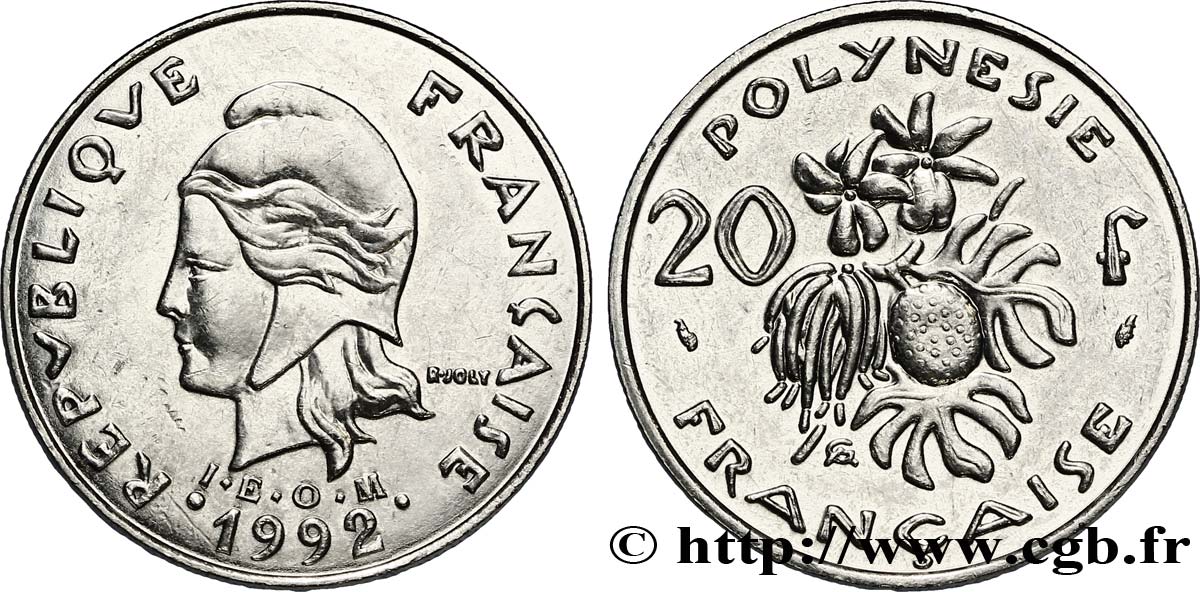 FRENCH POLYNESIA 20 Francs I.E.O.M Marianne  1992 Paris AU 