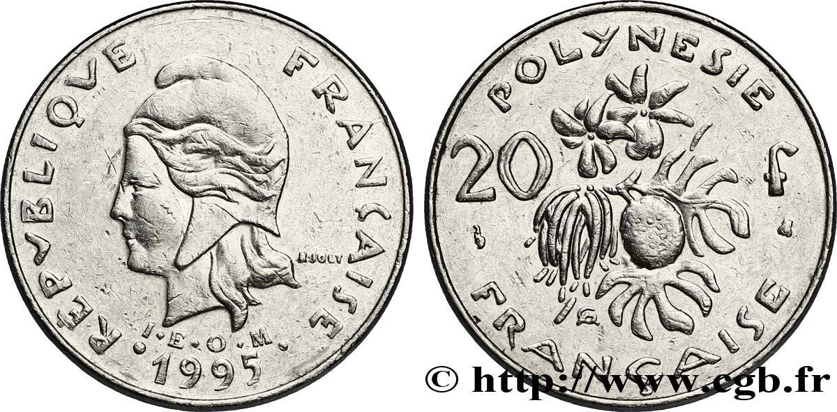 FRENCH POLYNESIA 20 Francs I.E.O.M Marianne  1995 Paris XF 