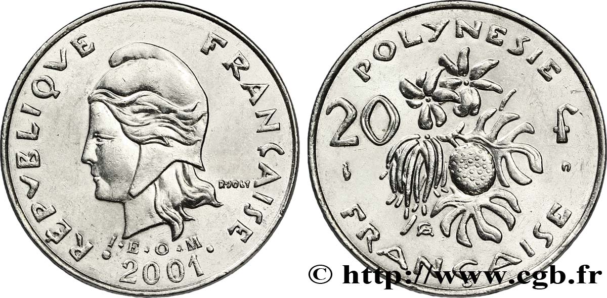 FRENCH POLYNESIA 20 Francs I.E.O.M Marianne  2001 Paris AU 
