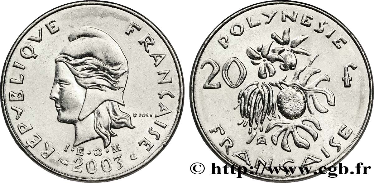 FRENCH POLYNESIA 20 Francs I.E.O.M Marianne  2003 Paris AU 