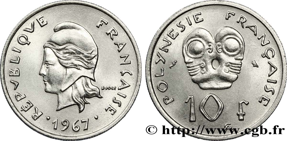 POLINESIA FRANCESA 10 Francs Marianne 1967 Paris EBC 