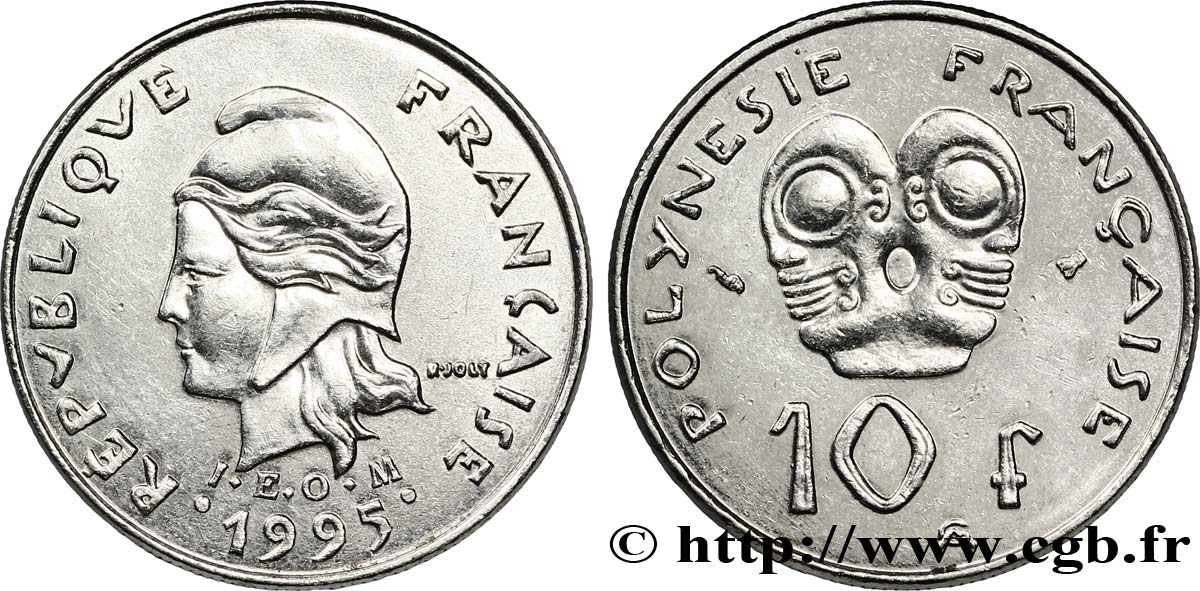 FRANZÖSISCHE-POLYNESIEN 10 Francs I.E.O.M Marianne 1995 Paris VZ 
