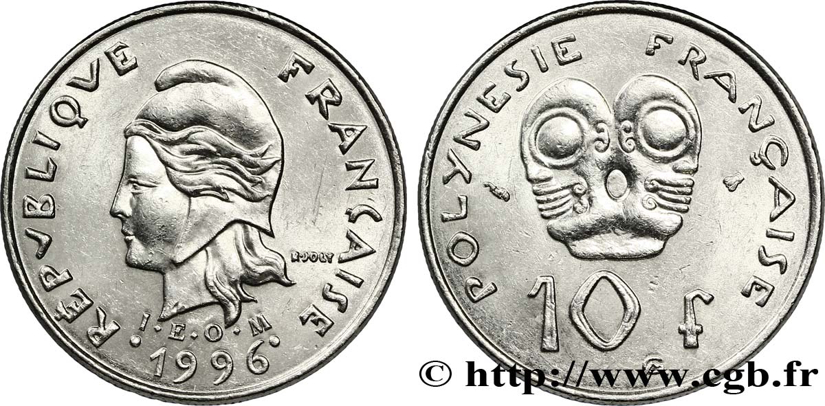 FRENCH POLYNESIA 10 Francs I.E.O.M Marianne 1996 Paris AU 