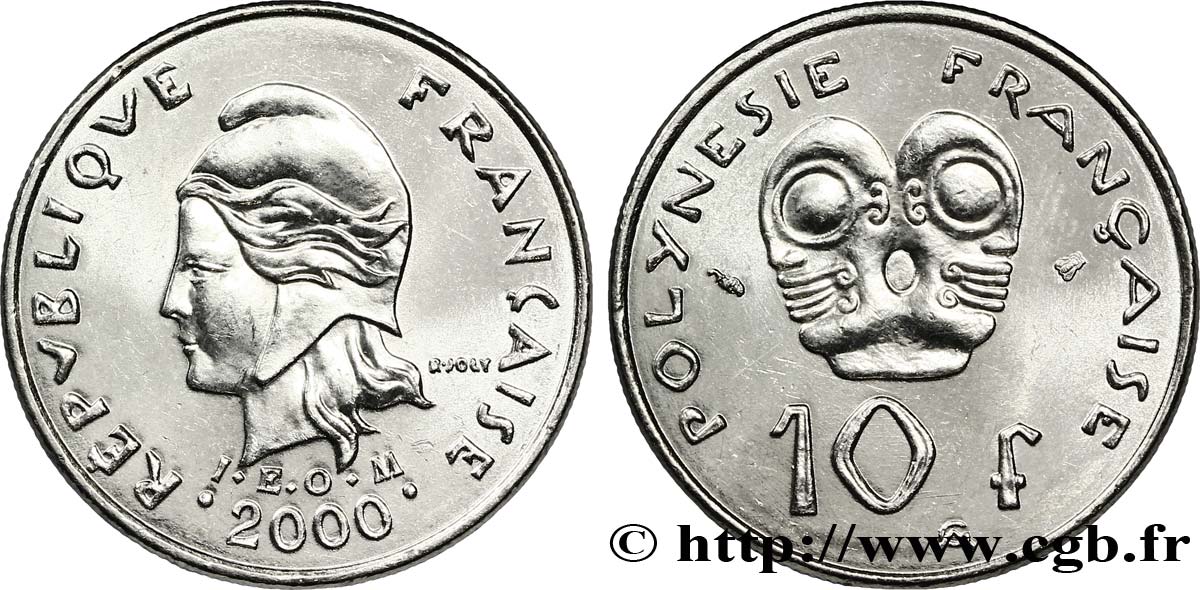POLINESIA FRANCESA 10 Francs I.E.O.M Marianne 2000 Paris EBC 