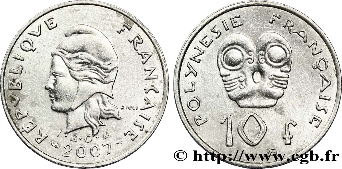 FRENCH POLYNESIA 10 Francs I.E.O.M Marianne 2007 Paris XF 