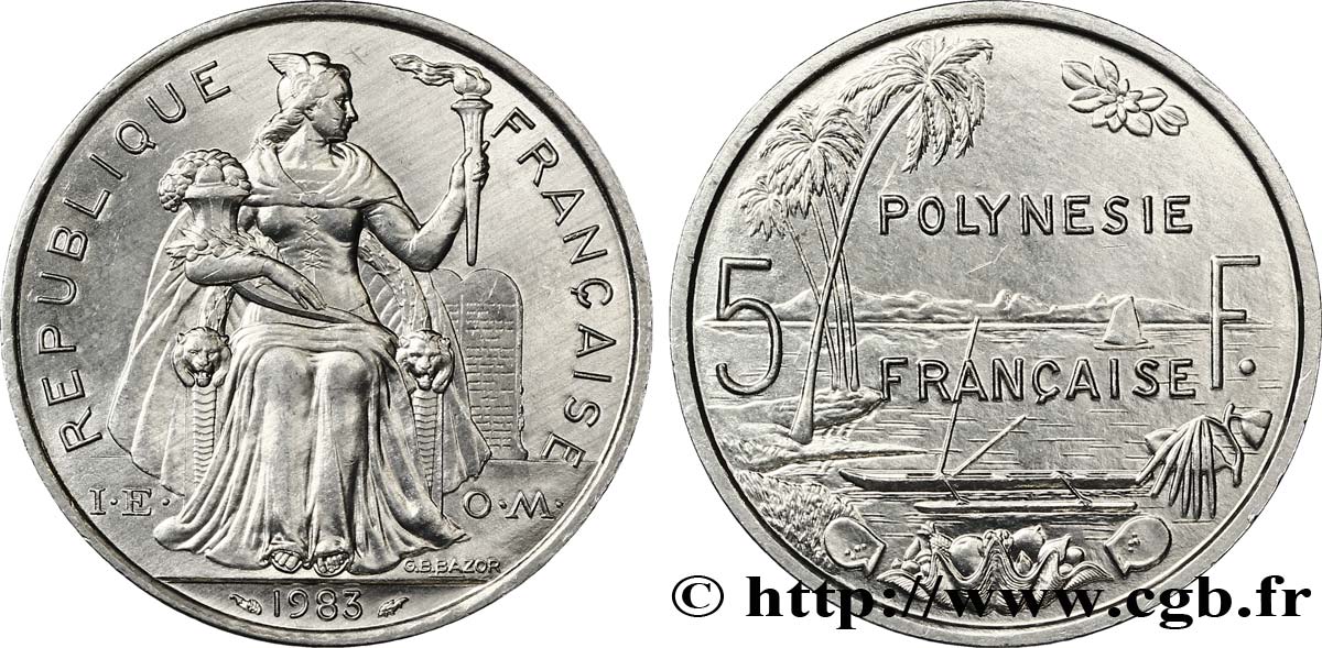 FRANZÖSISCHE-POLYNESIEN 5 Francs I.E.O.M. Polynésie Française 1983 Paris fST 