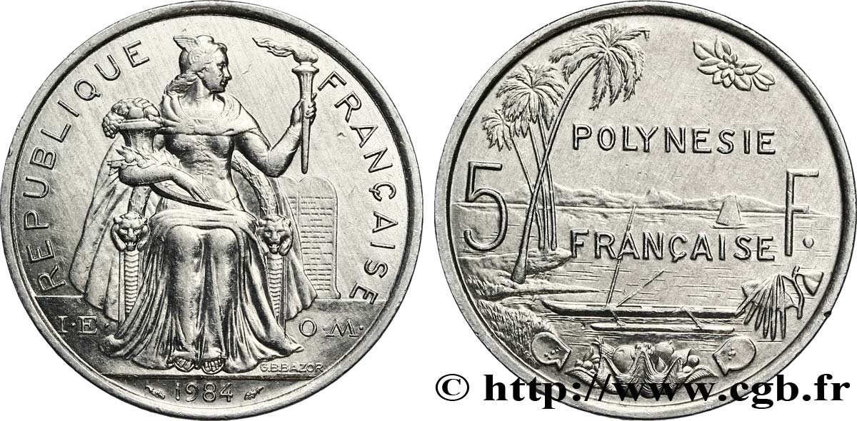 FRANZÖSISCHE-POLYNESIEN 5 Francs I.E.O.M. Polynésie Française 1984 Paris VZ 