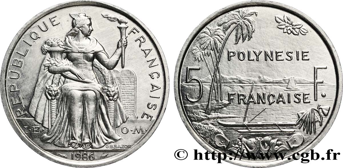 POLYNÉSIE FRANÇAISE 5 Francs I.E.O.M. Polynésie Française 1986 Paris SPL 