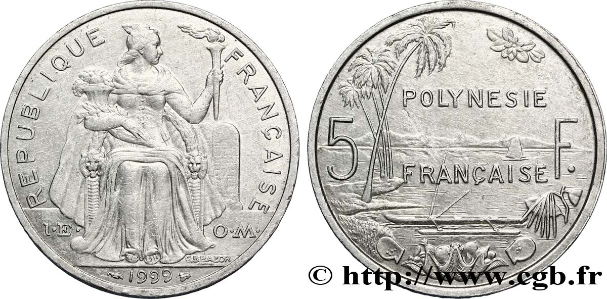 FRENCH POLYNESIA 5 Francs I.E.O.M. Polynésie Française 1999 Paris AU 