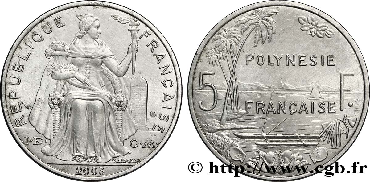 FRENCH POLYNESIA 5 Francs Polynésie Française 2003 Paris AU 