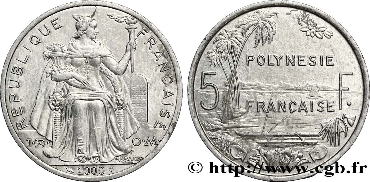 FRENCH POLYNESIA 5 Francs Polynésie Française 2000 Paris AU 