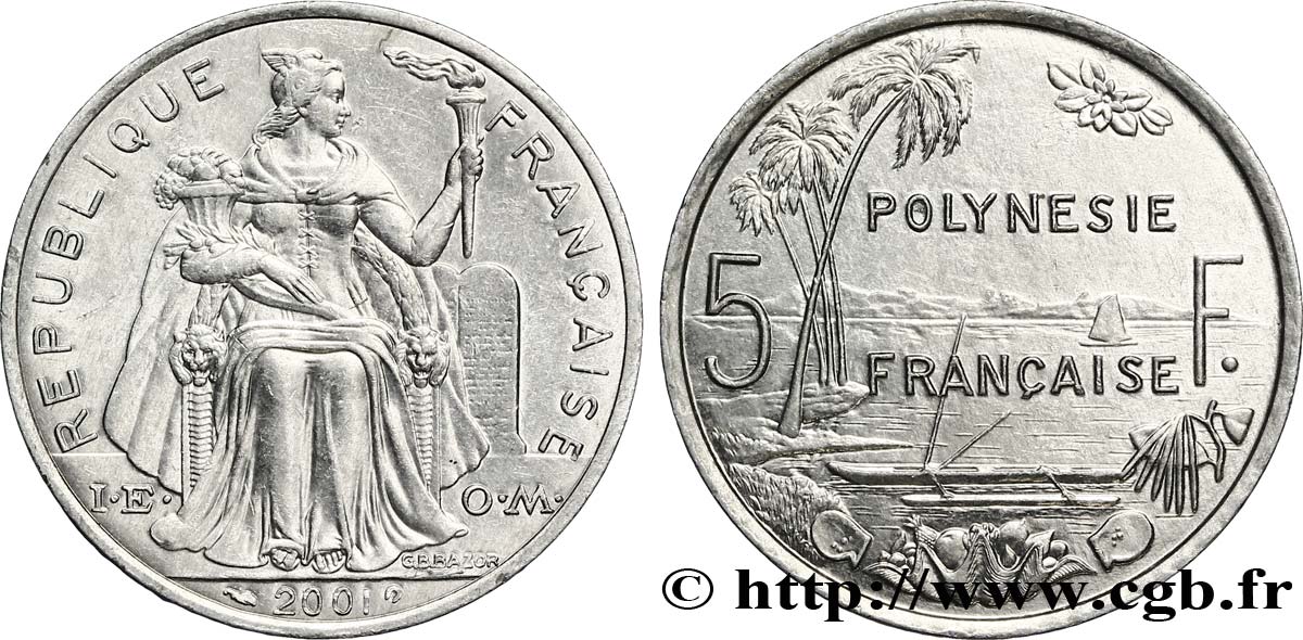 FRENCH POLYNESIA 5 Francs Polynésie Française 2001 Paris AU 