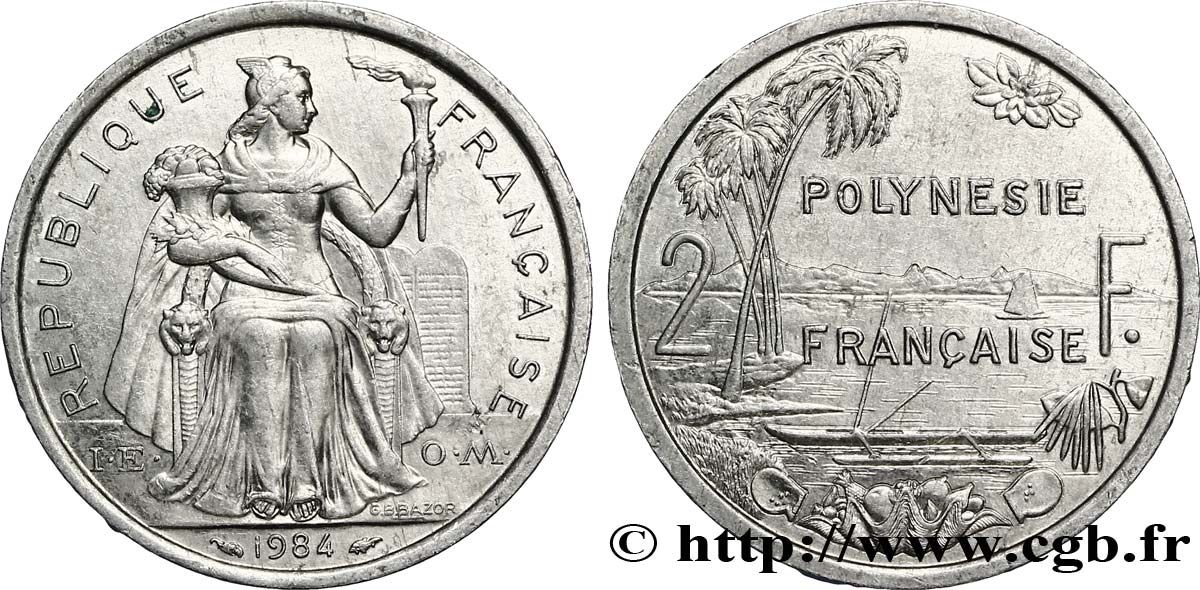 FRANZÖSISCHE-POLYNESIEN 2 Francs I.E.O.M. Polynésie Française 1984 Paris VZ 