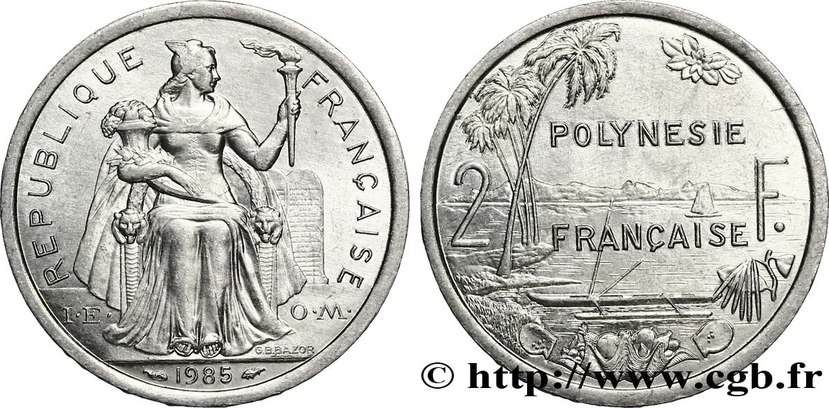 FRANZÖSISCHE-POLYNESIEN 2 Francs I.E.O.M. Polynésie Française 1985 Paris VZ 