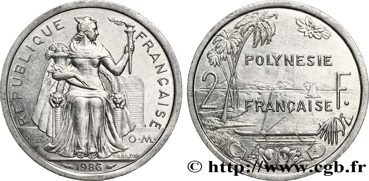 POLYNÉSIE FRANÇAISE 2 Francs I.E.O.M. Polynésie Française 1986 Paris SUP 