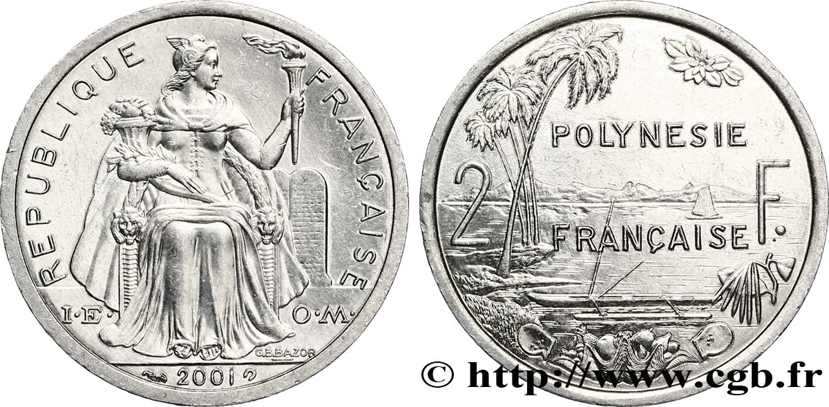 FRENCH POLYNESIA 2 Francs 2001 Paris AU 