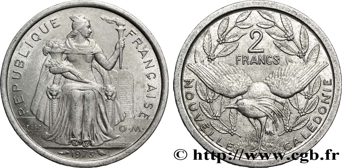 NEUKALEDONIEN 2 Francs I.E.O.M.  1973 Paris VZ 