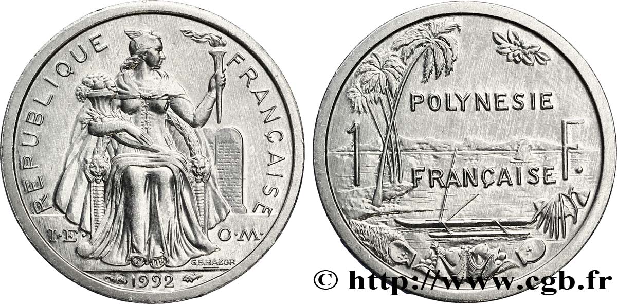 FRANZÖSISCHE-POLYNESIEN 1 Franc I.E.O.M.  1992 Paris fST 