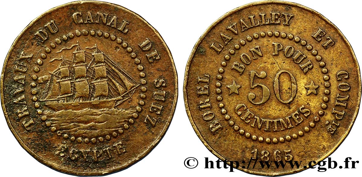 ÄGYPTEN - SUESKANAL 50 Centimes Borel Lavalley et Compagnie 1865  fVZ 