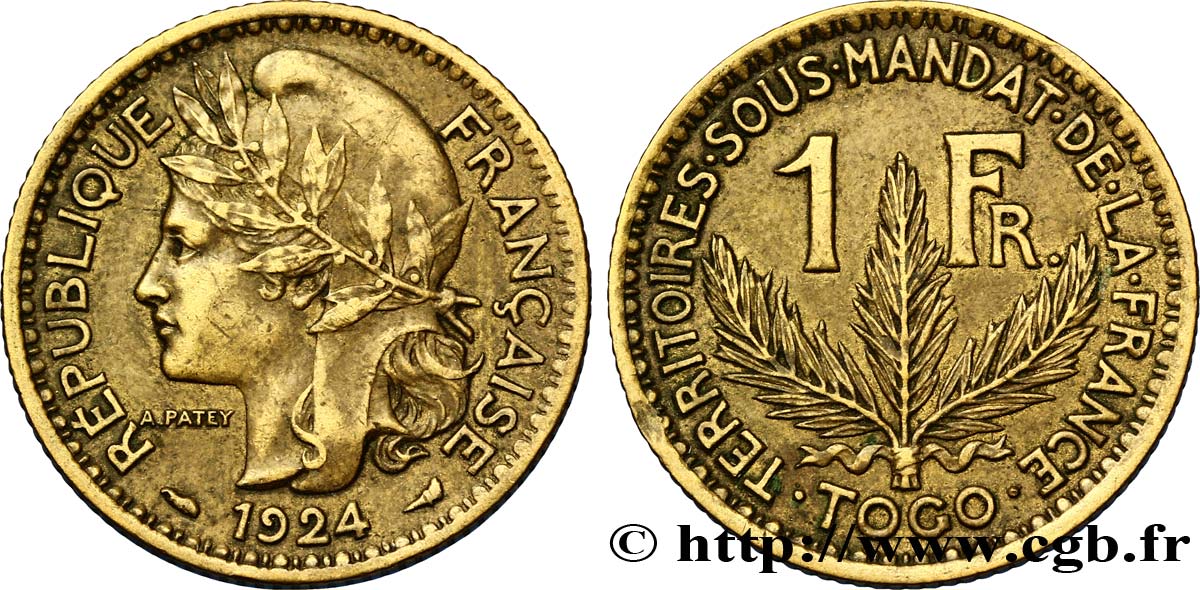 TOGO - FRENCH MANDATE TERRITORIES 1 Franc 1924 Paris AU 