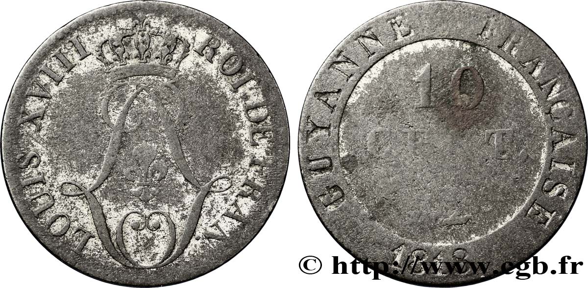 GUYANA FRANCESE 10 Centimes 1818 Paris - A MB 