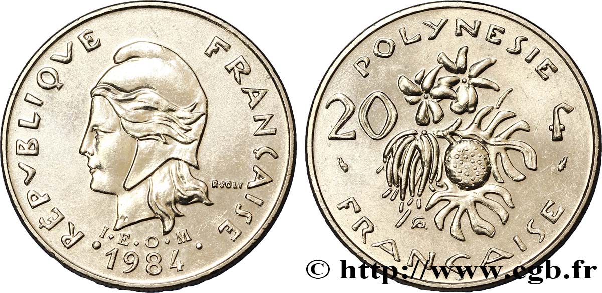 POLINESIA FRANCESE 20 Francs I.E.O.M Marianne  1984 Paris SPL 