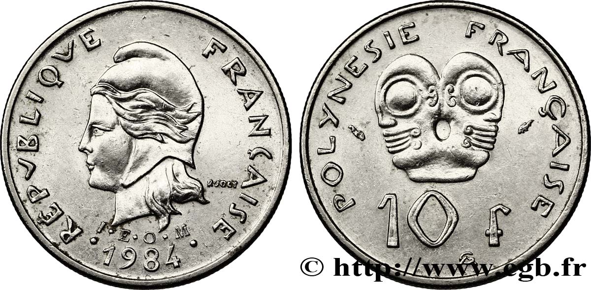 FRANZÖSISCHE-POLYNESIEN 10 Francs I.E.O.M Marianne 1984 Paris VZ 