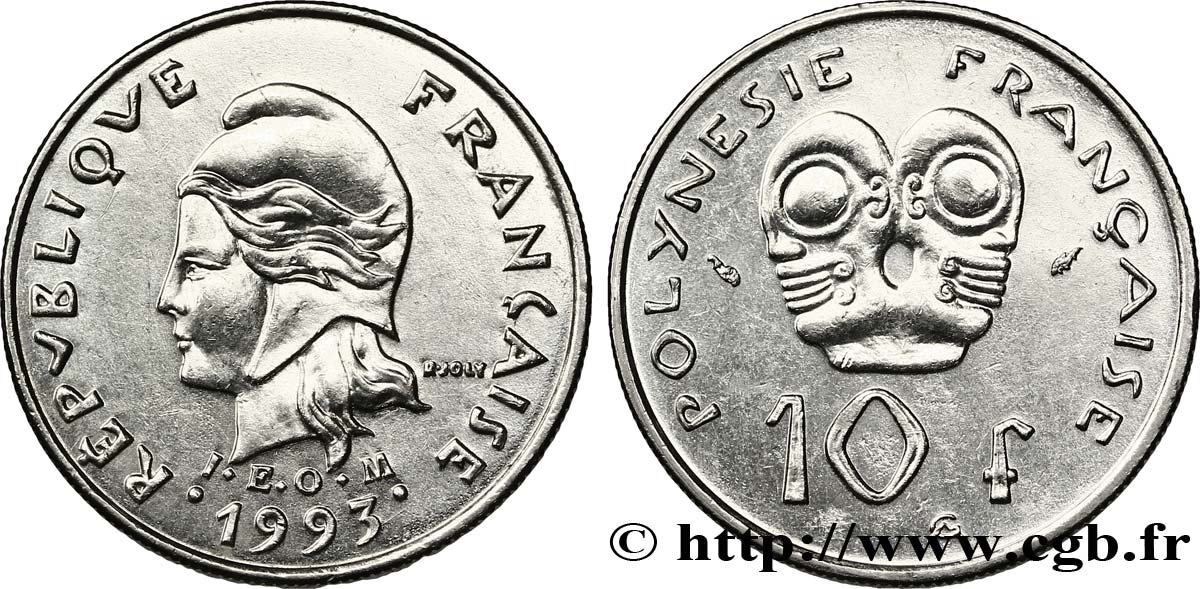 FRANZÖSISCHE-POLYNESIEN 10 Francs I.E.O.M Marianne 1993 Paris VZ 