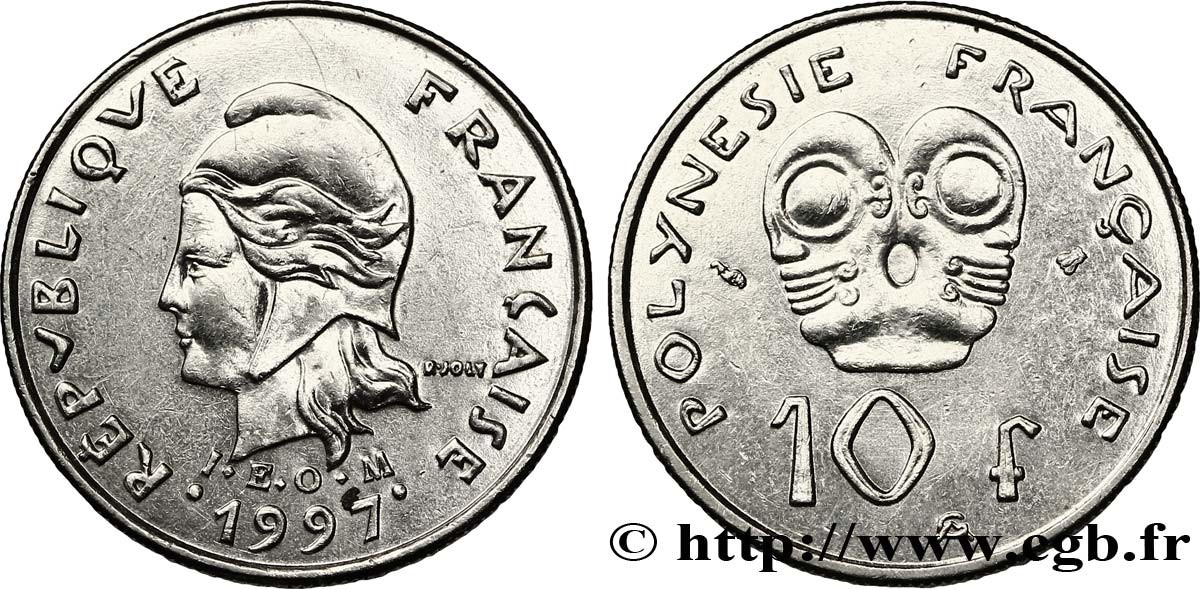 FRENCH POLYNESIA 10 Francs I.E.O.M Marianne 1997 Paris AU 