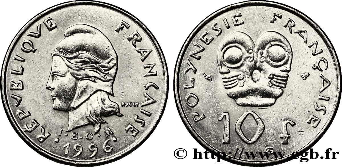 FRENCH POLYNESIA 10 Francs I.E.O.M Marianne 1996 Paris AU 